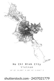 Ho Chi Minh City,Vietnam Urban detail Streets Roads Map  ,vector element image for marketing ,digital product ,wall art and poster prints.