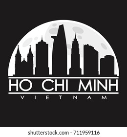 Ho Chi Minh Full Moon Night Skyline Silhouette Design City Vector Art Logo.