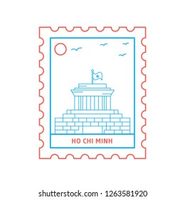 HO CHI MINH postage stamp Blue and red Line Style, vector illustration