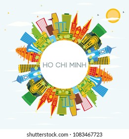 Ho Chi Minh Skyline with Color Buildings, Blue Sky and Copy Space. Vector Illustration. Business Travel and Tourism Concept with Modern Buildings. Ho Chi Minh Vietnam Cityscape with Landmarks.