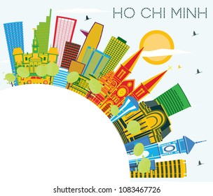 Ho Chi Minh Skyline with Color Buildings, Blue Sky and Copy Space. Vector Illustration. Business Travel and Tourism Concept with Modern Buildings. Ho Chi Minh Vietnam Cityscape with Landmarks.