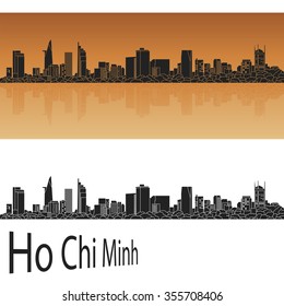 Ho Chi Minh skyline in orange background in editable vector file