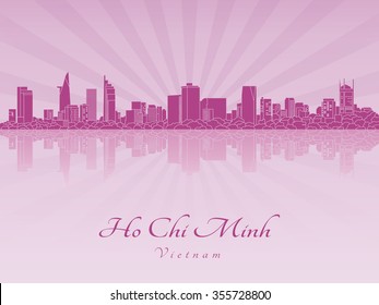 Ho Chi Minh skyline in purple radiant orchid in editable vector file