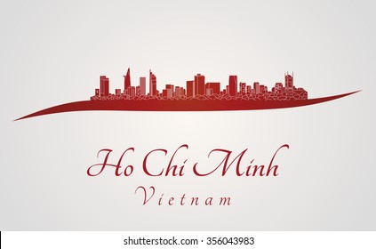 Ho Chi Minh skyline in red and gray background in editable vector file