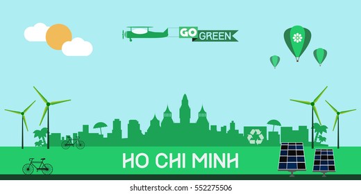 Ho Chi Minh skyline silhouette vector design, green city concept