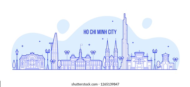 Ho Chi Minh skyline, Vietnam. This illustration represents the city with its most notable buildings. Vector is fully editable, every object is holistic and movable