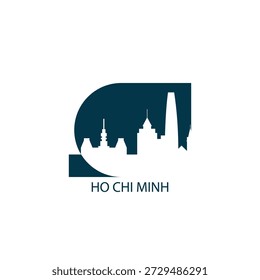 Ho Chi Minh ícone de vetor com skyline, vista panorâmica, forma do outlook. Conceito de logotipo de marcos históricos da cidade do Vietnã. Gráfico isolado plano, crachá