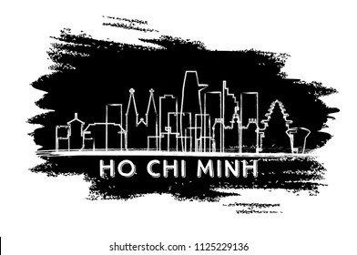 Ho Chi Minh Vietnam City Skyline Silhouette. Hand Drawn Sketch. Business Travel and Tourism Concept with Historic Architecture. Vector Illustration. Ho Chi Minh Cityscape with Landmarks.