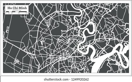 Ho Chi Minh Vietnam City Map in Retro Style. Outline Map. Vector Illustration.