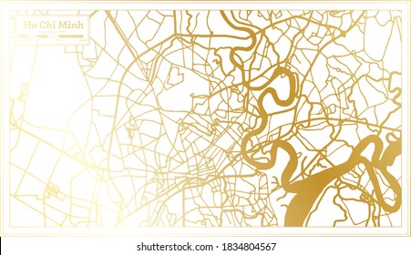 Ho Chi Minh Vietnam City Map in Retro Style in Golden Color. Outline Map. Vector Illustration.