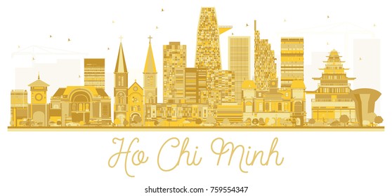 Ho Chi Minh Vietnam City skyline golden silhouette. Vector illustration. Simple flat concept for tourism presentation, banner, placard or web site. Business travel concept.