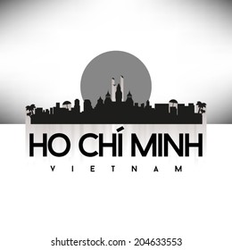 Ho Chi Minh Vietnam, Skyline Design, vector illustration. Typographic design with reflection.