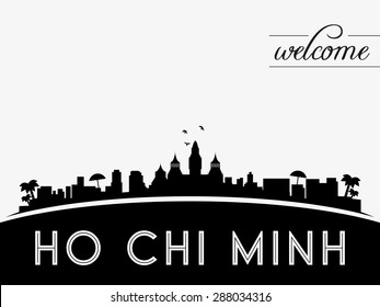 Ho Chi Minh, Vietnam skyline silhouette black vector design on white background.