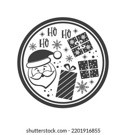 Ho Ho Ho Christmas door hanger. Vector Farmhouse quotes. Round Christmas sign. Winter holiday design. Isolated on white background.