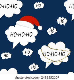 Ho ho ho Christmas greeting seamless pattern. Vector background for designs for wrapping paper, covers, fabric, textiles. Concept of Christmas and New Year