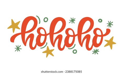 Ho Ho Ho Christmas hand lettering phrase. Winter holidays greeting card with brush calligraphy, isolated on white background. Typography design