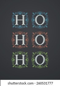 Ho Ho Ho christmas poster. Dark blue with light