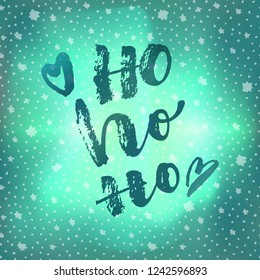 Ho Ho Ho. Christmas quote calligraphic greeting card on winter sky background with stars. Hand lettering, modern calligraphy. Merry Christmas design. Vector illustration