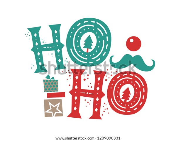 ホーホークリスマスの引用とイラスト 箱のギフト サンタの笑い声 クリスマスカードかポスター ベクター画像文字 手書きの文字 のベクター画像素材 ロイヤリティフリー