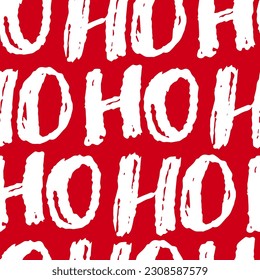 Ho Ho Ho Christmas vector greeting card lettering seamles pattern red background
