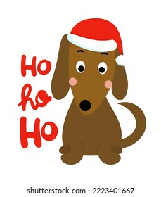 ho ho ho Dachshund - Calligraphy phrase for Christmas. Hand drawn lettering for Xmas greeting cards, invitation. Good for t-shirt, mug, gift, printing press. Adorable dachshund dog.