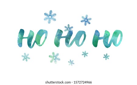 Ho ho ho -  decorative Christmas holiday handwritten calligraphy handlettering with snowflakes. Xmas concept illustration.