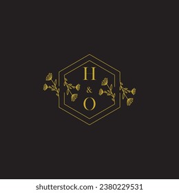 HO elegant wedding initial logo in high quality professional design that will print well across any print media