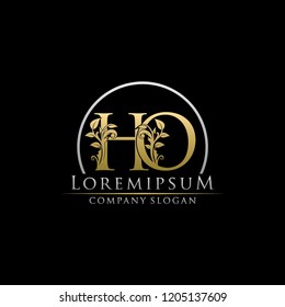 H&O Gold Letter logo With Classy Floral Leaf Design