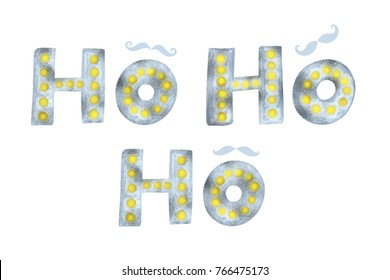Ho Ho Ho Gold and silver glittering elegant modern brush lettering and mustache design on a wight background Vector. Lettering for your designs: posters, invitations, cards, etc