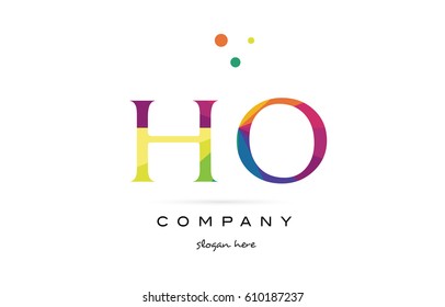 ho h o  creative rainbow colors colored alphabet company letter logo design vector icon template
