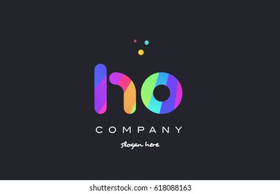 ho h o  creative rainbow green orange blue purple magenta pink artistic alphabet company letter logo design vector icon template