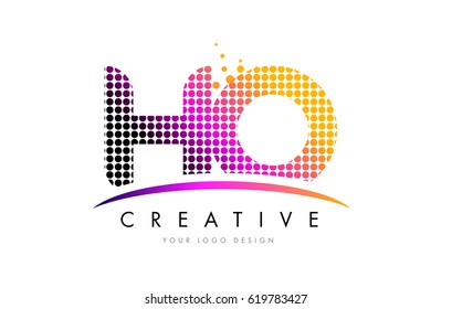 HO H O Dots Letter Logo Design with Magenta Bubble Circles and Swoosh