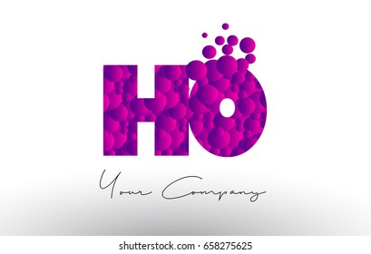 HO H O Dots Letter Logo with Purple Pink Magenta Bubbles Texture Vector.