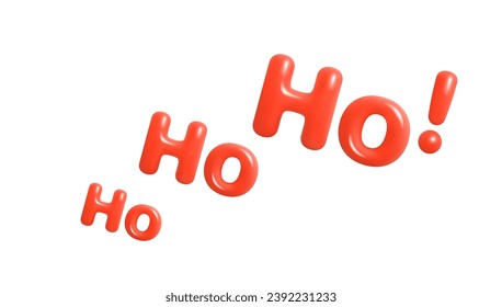 Ho Ho Ho ! Holiday quotes. Santa Claus phrase for Christmas. Glossy red slanted 3D text on white background. Winter holiday season greetings. Cartoon 3d vector illustration