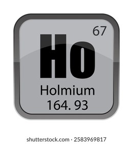 Ho holmium 67. Sixty seven label. Atomic mass 164.93. Silver gray tile.