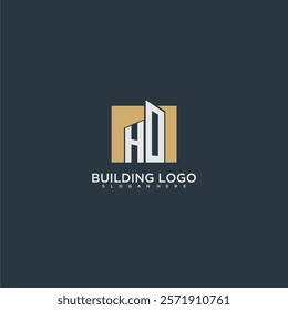 HO initial letter building logo for real estate with square design