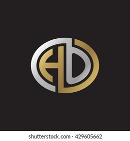 HO initial letters looping linked ellipse elegant logo golden silver black background