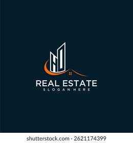 HO initial monogram building and roof logo for real estate with creative circle style design