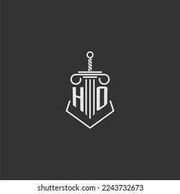 HO initial monogram law firm with sword and pillar logo design