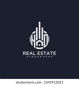 Logotipo de monograma inicial de HO para bienes raíces con vector de diseño de círculo creativo