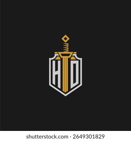 Monograma inicial HO para imagem em estilo escudo e espada