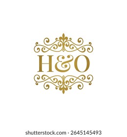 HO initials logo ornament gold. Letter HO wedding ampersand or business partner symbol