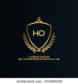 HO Letter Initial with Royal Template.elegant with crown logo vector, Creative Lettering Logo Vector Illustration.