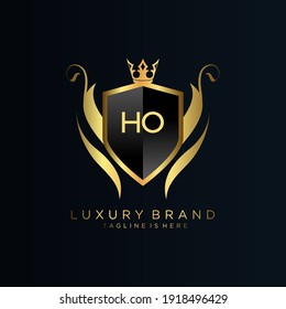 HO Letter Initial with Royal Template.elegant with crown logo vector, Creative Lettering Logo Vector Illustration.