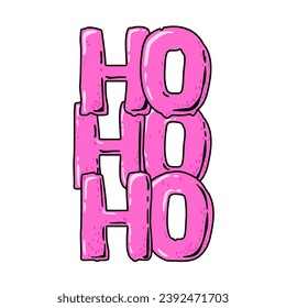 Ho Ho Ho lettering in groovy style for greeting cards, posters, stickers and seasonal design. Hand drown magenta vector word isolated on white background. Christmas greeting typography. Holiday quote
