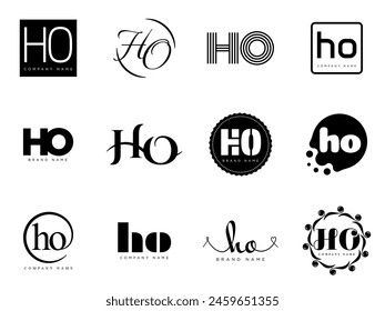 HO logo company template. Letter h and o logotype. Set different classic serif lettering and modern bold text with design elements. Initial font typography. Collection trendy business identity.