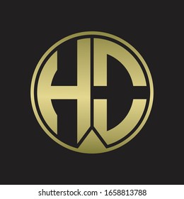 Logotipo del HO Círculo monograma con estilo de cinta de pieza en colores dorados