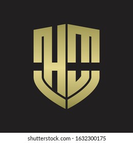 HO Logo monogram with emblem shield shape design isolated gold colors on black background