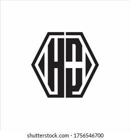 Monograma del logotipo del HO con plantilla de diseño redondeado de línea hexagonal sobre fondo blanco