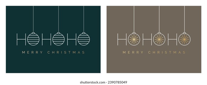 Ho Ho Ho Merry Christmas Card Design Template. HOHOHO Christmas Card with Bauble Decorations. Festive Typography Greeting Card with Christmas Balls. Vector Illustration for Minimalist Xmas Card.